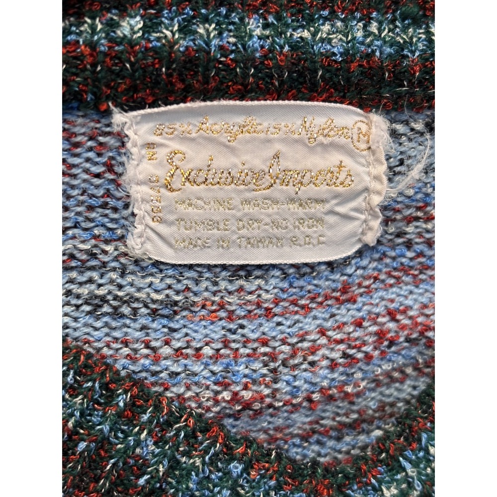 Vintage 70s Space Dyed Mountain Landscape V-Neck Sweater Rust Blue Green Sun - Picture 6 of 6